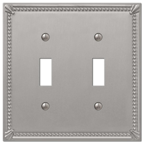 Amerelle Imperial Bead Brushed Nickel Gray 2 gang Metal Rocker/Toggle Wall Plate 74TRBN